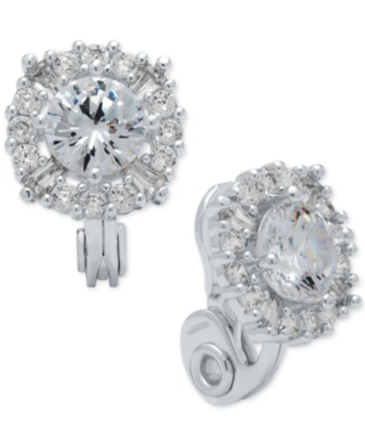 Shop Anne Klein Crystal Stud E-z Comfort Clip-on Earrings In Silver