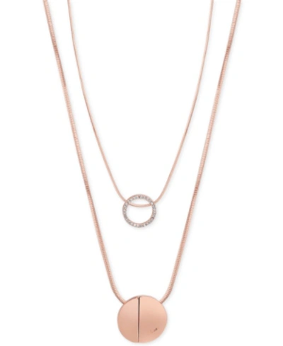 Guess Rose Gold-tone 2-pc. Set Pave Pendant Necklaces In Rose Gold