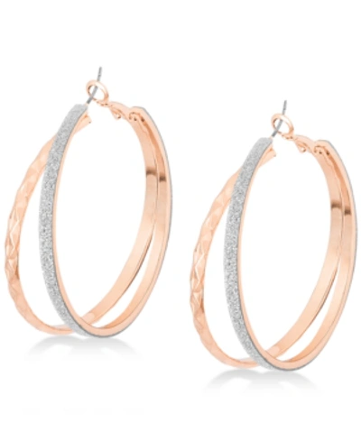 Shop Guess Rose Gold-tone 2" Glitter Double Hoop Earrings