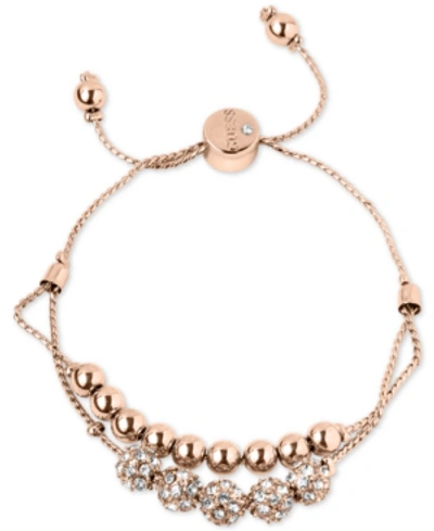 Shop Guess Pave Beaded Double-row Slider Bracelet In Rose Gold