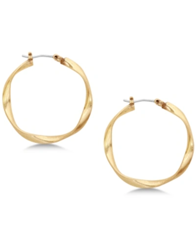 Shop Lucky Brand Twisted 1-1/4" Hoop Earrings In Gold