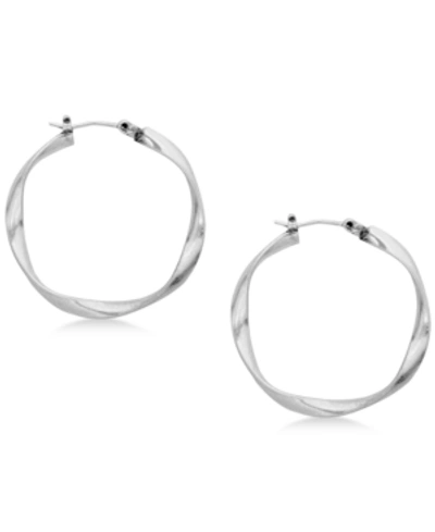 Shop Lucky Brand Twisted 1-1/4" Hoop Earrings In Silver