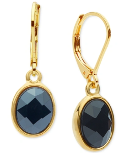 Shop Anne Klein Gold-tone Oval Jet Stone Drop Earrings