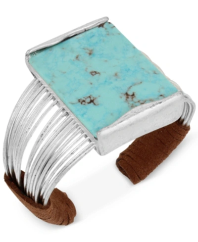 Robert Lee Morris Soho Silver-tone Turquoise-look Suede-wrapped Cuff Bracelet In Silver