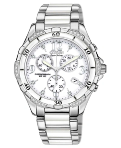 Shop Citizen Women's Chronograph Eco-drive Diamond Accent Stainless Steel And White Ceramic Bracelet Watch 40mm F