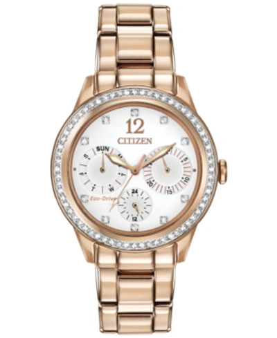 Shop Citizen Women's Chronograph Eco-drive Silhouette Crystal Rose Gold-tone Stainless Steel Bracelet Watch 37mm 