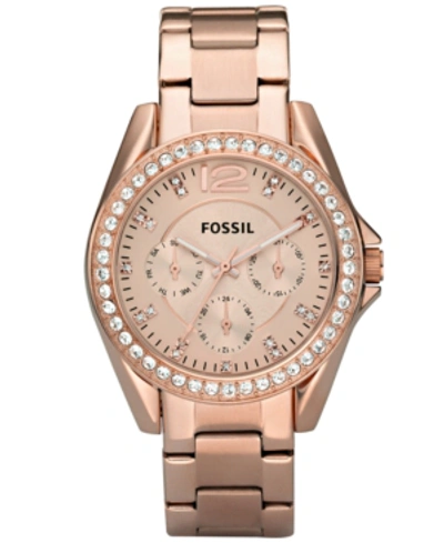 Shop Fossil Women's Riley Rose Gold Plated Stainless Steel Bracelet Watch 38mm