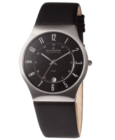 Shop Skagen Men's Grenen Black Leather Strap Watch 37mm 233xxlslb