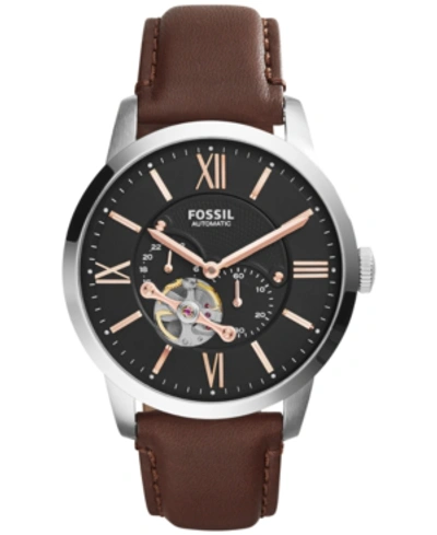 Shop Fossil Men's Automatic Townsman Brown Leather Strap Watch 44mm Me3061