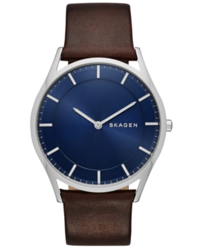 Shop Skagen Men's Holst Brown Leather Strap Watch 40mm Skw6237 In Blue