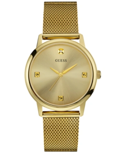 Shop Guess Men's Diamond Accent Gold-tone Stainless Steel Mesh Bracelet Watch 40mm U0280g3