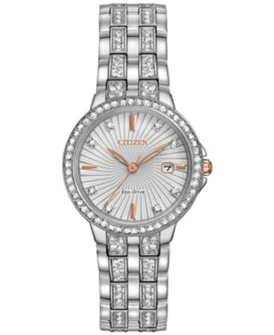 Citizen Silhouette Crystal Womens Crystal Accent Silver Tone Stainless Steel Bracelet Watch Ew2340-58a