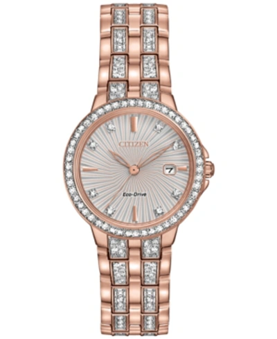 Shop Citizen Women's Eco-drive Crystal Accent Rose Gold-tone Stainless Steel Bracelet Watch 28mm Ew2348-56a