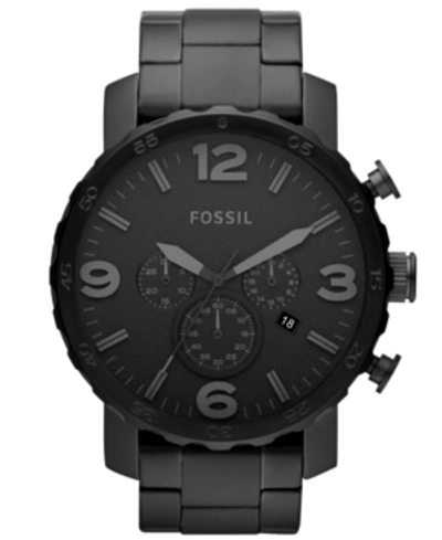 Shop Fossil Men's Chronograph Nate Black-tone Stainless Steel Bracelet Watch 50mm Jr1401