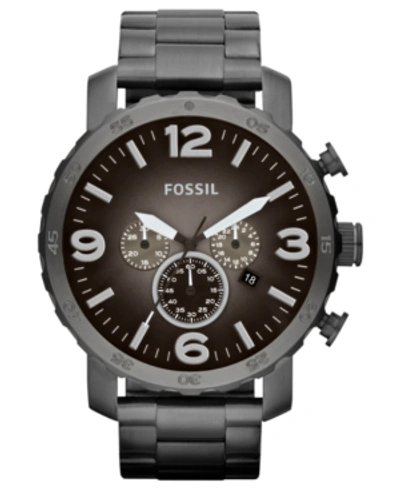 Shop Fossil Men's Chronograph Nate Smoke Tone Stainless Steel Bracelet Watch 50mm Jr1437