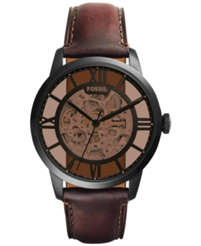 Shop Fossil Men's Automatic Townsman Dark Brown Leather Strap Watch 44mm Me3098