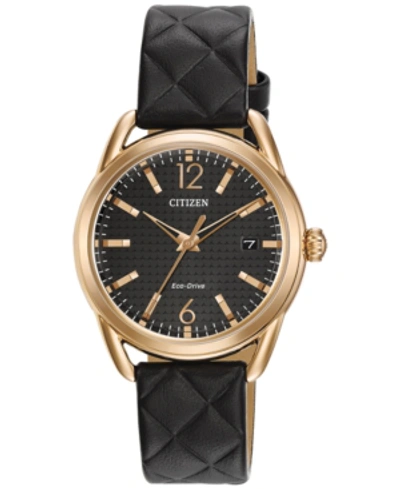 Shop Citizen Drive From  Eco-drive Women's Black Quilted Leather Strap Watch 34mm Fe6083-13e