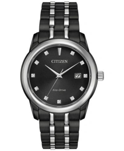 Shop Citizen Men's Eco-drive Corso Diamond Accent Two-tone Stainless Steel Bracelet Watch 38mm Bm7348-53e In Black