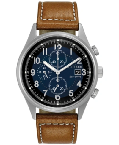 Shop Citizen Men's Eco-drive Chronograph Brown Leather Strap Watch 42mm Ca0621-05l