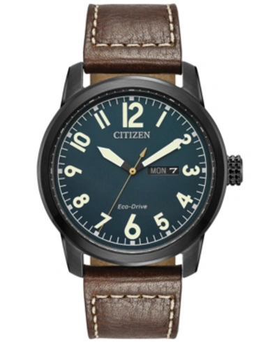 Shop Citizen Men's Eco-drive Military Brown Leather Strap Watch 42mm Bm8478-01l