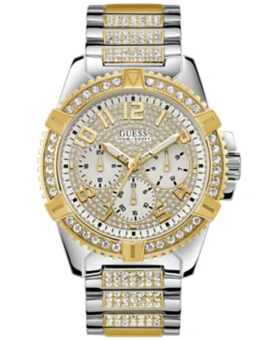 Shop Guess Men's Pave Crystal-set Two-tone Stainless Steel Bracelet Watch 50mm In Two-tone Gold