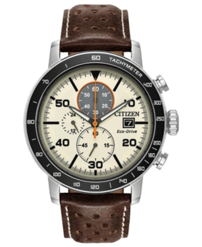 Shop Citizen Eco-drive Men's Chronograph Brown Leather Strap Watch 44mm