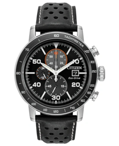 Shop Citizen Eco-drive Men's Chronograph Black Leather Strap Watch 44mm