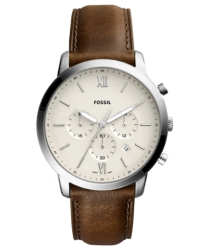 Shop Fossil Men's Neutra Chronograph Brown Leather Strap Watch 44mm In Silver