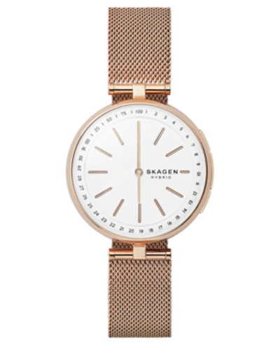 Shop Skagen Women's Signatur Rose Gold-tone Stainless Steel Mesh Bracelet Hybrid Smartwatch 36mm In Pink