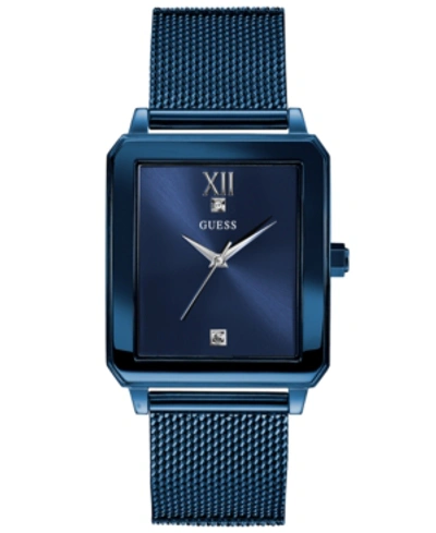 Shop Guess Men's Diamond-accent Blue Stainless Steel Mesh Bracelet Watch 40x35mm