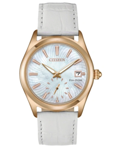 Shop Citizen Women's Eco-drive Corso White Leather Strap Watch 36.2mm, Created For Macy's