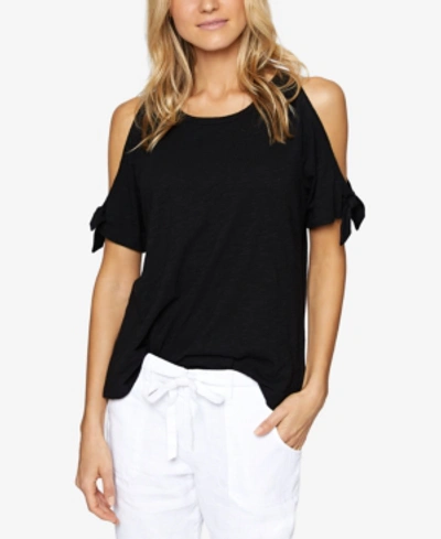 Shop Sanctuary Lou-lou Cotton Cold-shoulder T-shirt In Black