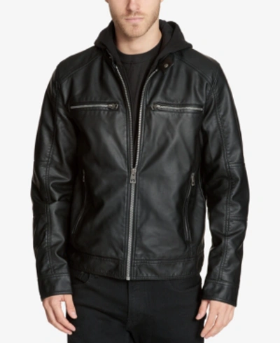 Guess Men's Faux-leather Detachable-hood Motorcycle Jacket In Black |  ModeSens