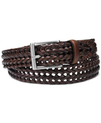 Shop Fossil Myles Braid Leather Belt In Cognac