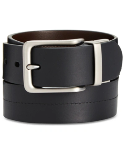 Shop Fossil Brandon Reversible Leather Belt In Black