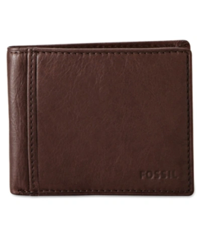 Shop Fossil Ingram Bifold With Flip Id Leather Wallet In Dark Brown