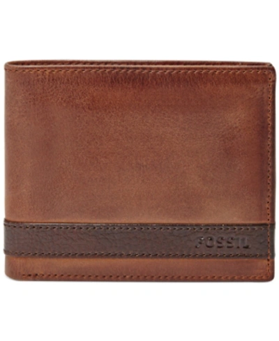Shop Fossil Men's  Quinn Bifold With Flip Id Leather Wallet In Brown