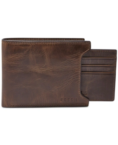 Shop Fossil Men's  Derrick 2 In1 Bifold Leather Wallet In Dark Brown