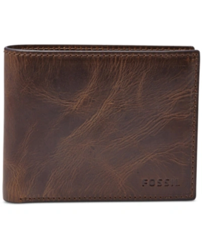 Shop Fossil Men's Leather Wallet Derrick Rfid-blocking Bifold With Flip Id In Dark Brown