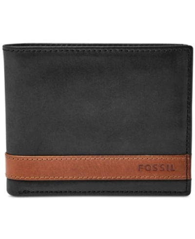 Shop Fossil Men's  Quinn Bifold With Flip Id Leather Wallet In Black