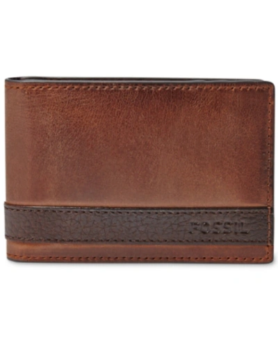 Shop Fossil Men's Leather Quinn Money Clip Bifold Wallet In Brown