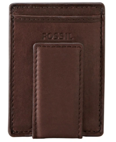 Shop Fossil Men's Neel Leather Magnetic Card Case In Brown