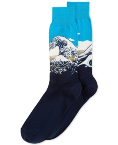 Shop Hot Sox Men's Socks, Great Wave In Blue