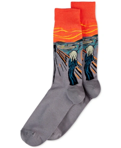 Shop Hot Sox Men's Socks, The Scream In Grey/orange
