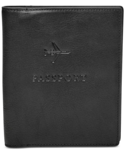 Shop Fossil Men's Leather Embossed Passport Case In Black