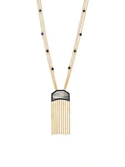 Shop Freida Rothman Mother-of-pearl, Crystal And Yellow Goldplated Fringed Strand Necklace