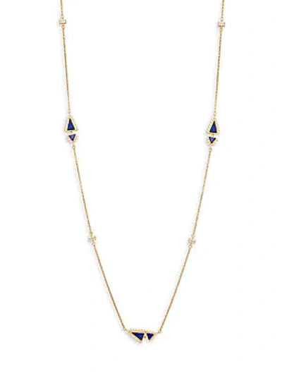 Shop Freida Rothman Lapis, Crystal And Yellow Goldplated Single Strand Necklace