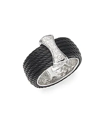 Shop Alor Cable 18k White Gold & Sterling Silver Diamond Band Ring