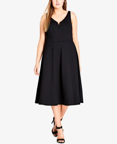 Shop City Chic Trendy Plus Size Fit & Flare Midi Dress In Black