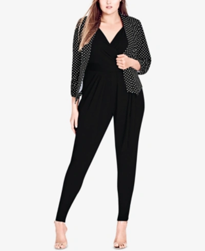 Shop City Chic Trendy Plus Size Draped 3/4-sleeve Blazer In Spot